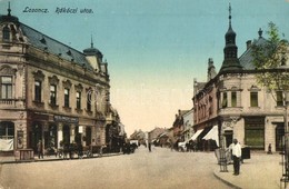 T2/T3 Losonc, Lucenec; Rákóczi Utca, Redlinger Ignác, Hammermüller üzletei. Fischer Sándor Kiadása / Street View, Shops  - Zonder Classificatie