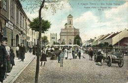 T2/T3 Poprád (Tátra), Fő Tér, Templom, Piac, étterem Bor és Sörcsarnok / Main Square, Church, Market With Vendors, Resta - Zonder Classificatie