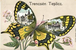 ** T2 Trencsénteplic, Trencianske Teplice; Gyógyterem, Dr. Heinrich Nyaraló és Gyógyszertár. Pillangós Montázs Litho. We - Unclassified