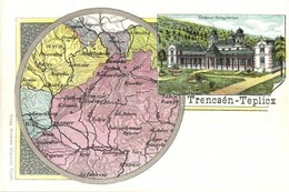 ** T1/T2 Trencsénteplic, Trencianske Teplice; Gyógyterem, Térkép. Wertheim Zsigmond Kiadása / Spa, Map. Art Nouveau, Lit - Zonder Classificatie