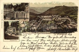 T2 1899 Marianske Lazne, Marienbad; Kreuzbrunnen, Waldquelle / Fountain, Well. A. E. Götz Floral Litho - Unclassified