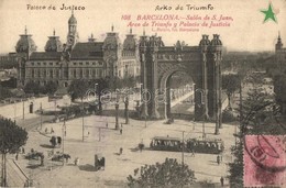 T2 Barcelona, Salon De S. Juan, Arco De Triunfo, Palacio De Justicia / Triumphal Arch, Palace Of Justice, Tram, TCV Card - Zonder Classificatie