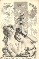 T2/T3 Gently Erotic Ladies With Stag-beetles And Gentleman-puppet. Art Nouveau (EK) - Ohne Zuordnung