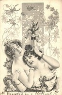T2/T3 Gently Erotic Ladies With Stag-beetles And Gentleman-puppet. Art Nouveau (EK) - Zonder Classificatie