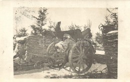 T2/T3 1917 Hegyi ágyú Védelmi állásban Télen / WWI Austro-Hungarian K.u.K. Mountain Troop Cannon In Winter. Photo + K.u. - Unclassified