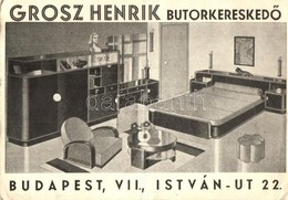 ** T4 Grosz Henrik Bútorkereskedő Reklámlapja, Budapest, István út 22. / Hungarian Furniture Shop Advertisement Card  (f - Zonder Classificatie