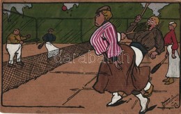 T2/T3 1908 Kolozsvári Tenisz Társaság / Tennis Game. Hungarian Art Postcard. Letter From  The Artist S: Ferenczy Gyula ( - Zonder Classificatie