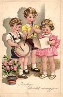 T2/T3 'Szívélyes üdvözlet Névnapjára' / Nameday, Music Playing Children, ZDB No. 8700., Litho (EK) - Unclassified