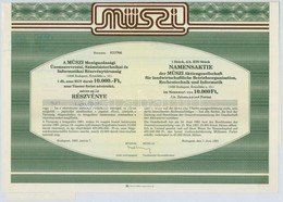 1990. 'FOTEX Első Amerikai-Magyar Fotószolgáltatási Részvénytársaság' Részvénye 100Ft-ról, Szelvényekkel + 1991. 'MÜSZI  - Zonder Classificatie