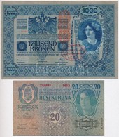 1902. 1000K + 1913. 20K Mindkettő Piros 'Deutschösterreich' Felülbélyegzéssel és Hamis  'A Magyarországi Tanácsköztársas - Unclassified