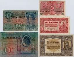 1912-1920. 5db-os Korona Bankjegy Tétel T:III,III- - Zonder Classificatie