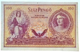 1943. 100P 'Szálasi-kiadás' Kiadatlan, Sor- és Sorozatszám Nélkül, ívből Kivágva T:III /
Hungary 1943. 100 Pengő 'Szálas - Zonder Classificatie