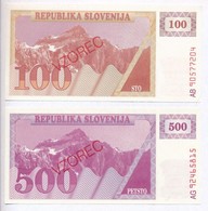 Szlovénia 1990-1992. 100T + 500T Mindkettő 'VZOREC (MINTA)' T:I
Slovenia 1990-1992. 100 Tolarjev + 500 Tolarjev Both Wit - Zonder Classificatie