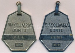 1991. 'Diákolimpia Döntő - Atlétika 1991/92' Aranyozott és Ezüstözött Fém Díjérem Füllel (~78mm) (2x) T:2 - Zonder Classificatie