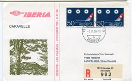 RC 6725 ESPAGNE IBERIA 1968 1er VOL GENEVE SUISSE - LAS PALMAS SPAIN FFC LETTRE COVER - Covers