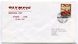 RC 6729 GRECE OLYMPIC AIRWAYS 1981 1er VOL ATHENS - LYON FRANCE GREECE FFC LETTRE COVER - Storia Postale