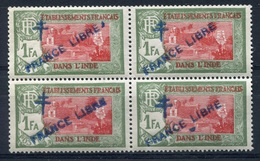 RC 6734 - INDE FRANÇAISE 161 VARIÉTÉ TACHE APRES ET SOUS LIBRE DANS UN BLOC DE 4 NEUF ** - Unused Stamps