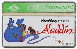 2 BT PHONECARDS : WALT DISNEY PICTURES - ALADDIN (20 UNITS) (USED) - Otros & Sin Clasificación