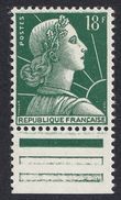 FRANCE Francia Frankreich - 1958 - Yvert 1011Aa Nuovo MNH Con Margine Di Foglio, Verde Scuro, 18 F. - 1955-1961 Marianne (Muller)