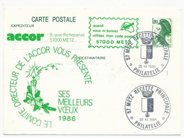FRANCE - Entier Repiqué - 1,80 Liberté - CODE POSTAL ACCOR - 57 Metz - 1985 - Postales  Transplantadas (antes 1995)