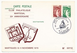 FRANCE - Entier Repiqué - 1,00 Sabine - 25eme Anniversaire Club Philatélique Martégal - 13 MARTIGUES - 1979 - Postales  Transplantadas (antes 1995)