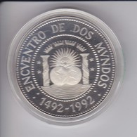 MONEDA DE PLATA DE ARGENTINA DE 1000 AUSTRALES DEL AÑO 1991 - ENCUENTRO ENTRE DOS MUNDOS 1492-1992 - Argentina