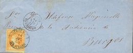 Sobre 1860. 4 Cuartos Naranja. BRIVIESCA A BURGOS. Matasello BRIBIESCA / BURGOS (Tipo I), En Azul, En El Frente BRIBIESC - Andere & Zonder Classificatie
