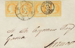 Sobre 52(4). 1862. 4 Cuartos Naranja, Tira De Cuatro. Frontal De SANTIAGO DE COMPOSTELA A ARZUA. Matasello Mixto R.CARRE - Andere & Zonder Classificatie