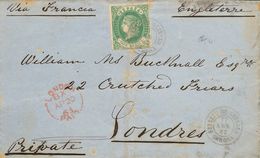 Sobre 1863. 2 Reales Verde (doblez De Archivo). SAN FELIU DE GUIXOLS A LONDRES (INGLATERRA). Matasello S. FELIU DE GUIXO - Andere & Zonder Classificatie