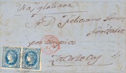 Sobre 68(2). 1864. 2 Reales Azul, Pareja. RAMALES A ZACATECAS (MEXICO). Matasello RAMALES / SANTANDER, Franqueo De Porte - Andere & Zonder Classificatie