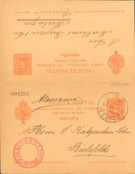 Sobre EP41. 1909. 10 Cts + 10 Cts Naranja Sobre Tarjeta Entero Postal De Ida Y Vuelta, La Ida Circulada De MALAGA A BIEL - Andere & Zonder Classificatie