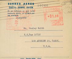 Sobre AE6. 1953. 1'30 Pts + 2'70 Pts Sobre Aerograma De Doble Franqueo. MADRID A LOS ANGELES (USA). MAGNIFICO Y RARO. (E - Andere & Zonder Classificatie