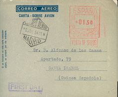 Sobre AE37. 1954. 1'50 Pts Sobre Aerograma. MADRID A SANTA ISABEL (GUINEA). En El Frente Marca FIRST DAY, En Violeta. MA - Andere & Zonder Classificatie