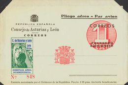 (*) EP1. 1 Pts Sobre 25 Cts Multicolor, Sobre Aerograma. MAGNIFICO. (Edifil 2011: 95€) - Asturië & Leon