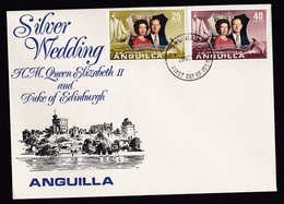 Anguilla: FDC First Day Cover, 1972, 2 Stamps, Royal Wedding Anniversary, Silver Wedding, Royalty (traces Of Use) - Anguilla (1968-...)