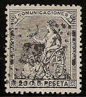 1873-ED. 134  I REPÚBLICA - ALEGORÍA DE ESPAÑA - 20 CENT. NEGRO GRISACEO-USADO ROMBO DE PUNTOS - Gebruikt