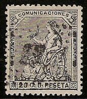 1873-ED. 134  I REPÚBLICA - ALEGORÍA DE ESPAÑA - 20 CENT. NEGRO GRISACEO-USADO ROMBO DE PUNTOS - Usados