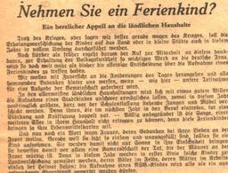 Nehmen Sie Ein Ferienkind?   / Artikel, Entnommen Aus Zeitschrift / 1940 - Empaques