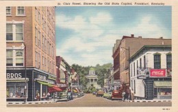 Kentucky Frankfort St CLair Street Showing Old State Capitol Coca Cola Sign Curteich - Frankfort