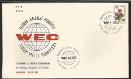 J) 1990 TURKEY, FLOWER, 5TH ENERGY CONGRESS OF TURKEY, DUNYA ENERGY COUNCIL TURKISH MILLI COMMITTEE, FDC - Covers & Documents