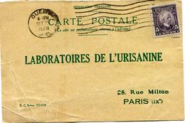 CANADA CARTE POSTALE BON POUR UN FLACON ECHANTILLON D'URISANINE DEPART QUEBEC OCT 29  1928 POUR LA FRANCE - Lettres & Documents