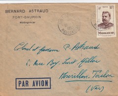 LETTRE MAGAGASCAR. 10 1 55. PAR AVION. FORT-DAUPHIN POUR LA FRANCE - Lettres & Documents