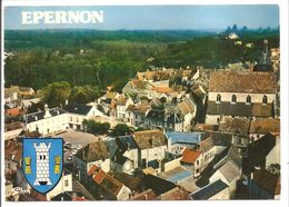 EPERNON - Vue Aérienne - La Vallée De La Guesle Et Place De L'Hotel De Ville + Blason (Combier, Macon - CIM) - Epernon