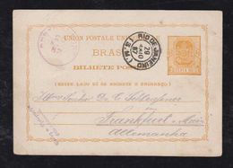 Brazil Brasil 1887 BP 5 80R Armas Stationery Card SAO LEOPOLDO Via PORTO ALEGRE To FRANKFURT Germany - Postal Stationery