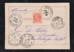 Brazil Brasil 1885 BP 10 80R Dom Pedro Stationery Card SAO PAULO CORREIO URBANO To DRESDEN Germany Attractive - Postal Stationery