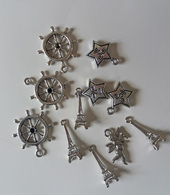 Lot De 10 Charms Pendentifs (roue De Bateau, Tour Eiffel, étoile, Ange) - Hangers