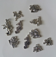 Lot De 10 Charms Pendentifs Animaux Chat, Chouette, Hippocampe, éléphant, ...) - Pendants