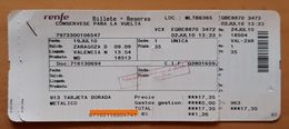 RENFE ESPAÑA. ZARAGOZA -VALENCIA. BILLETE DE IDA + BILLETE DE  VUELTA ADULTO. - Europa