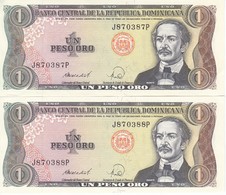 PAREJA CORRELATIVA DE LA REPUBLICA DOMINICANA DE 1 PESO ORO DEL AÑO 1988 EN CALIDAD EBC (XF) (BANKNOTE) - Dominikanische Rep.