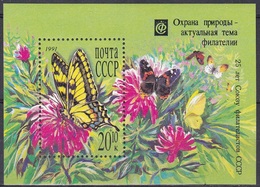 Sowjetunion UdSSR USSR 1991 Tiere Fauna Animals Schmetterlinge Butterflies Insekten Insects Umweltschutz, Bl. 217 ** - Ongebruikt